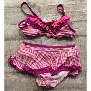 Girl’s Purple Stripped Ruffle 4T Circo Bikini Bathing Suit